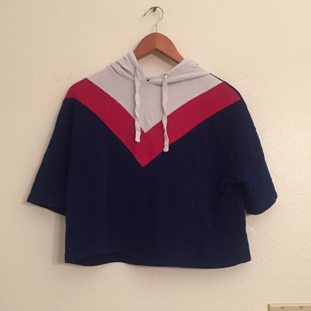 Blue, red and white crop top